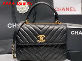 Chanel Flap Bag with Top Handle in Chevron Lambskin Black with Gold Hardware Replica