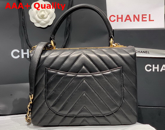 Chanel Flap Bag with Top Handle in Chevron Lambskin Black with Gold Hardware Replica