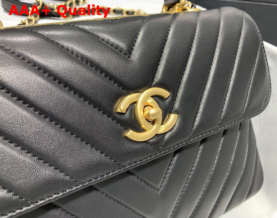 Chanel Flap Bag with Top Handle in Chevron Lambskin Black with Gold Hardware Replica