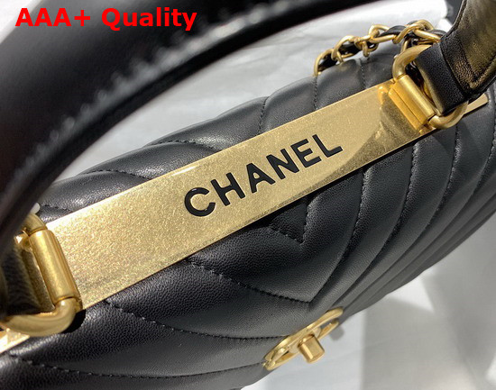 Chanel Flap Bag with Top Handle in Chevron Lambskin Black with Gold Hardware Replica