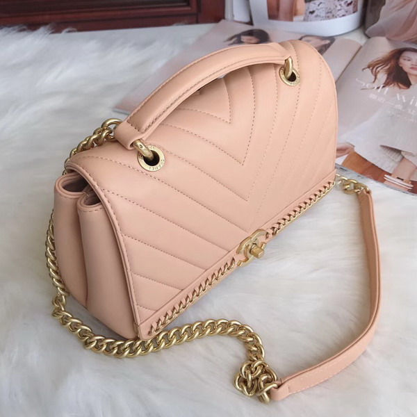 Chanel Flap Bag with Top Handle in Pink Lambskin Gold Tone Metal For Sale