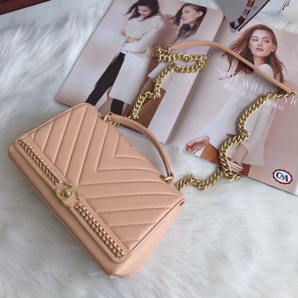 Chanel Flap Bag with Top Handle in Pink Lambskin Gold Tone Metal For Sale