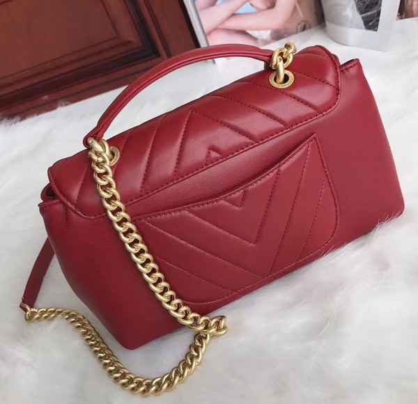 Chanel Flap Bag with Top Handle in Red Lambskin Gold Tone Metal For Sale