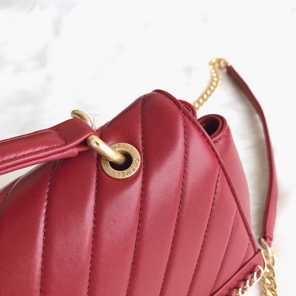 Chanel Flap Bag with Top Handle in Red Lambskin Gold Tone Metal For Sale