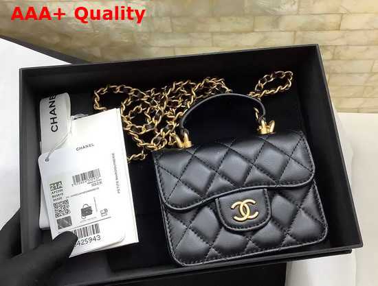 Chanel Flap Coin Purse with Chain Lambskin Gold Tone Metal Black Ref AP2200 Replica