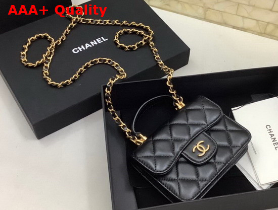 Chanel Flap Coin Purse with Chain Lambskin Gold Tone Metal Black Ref AP2200 Replica