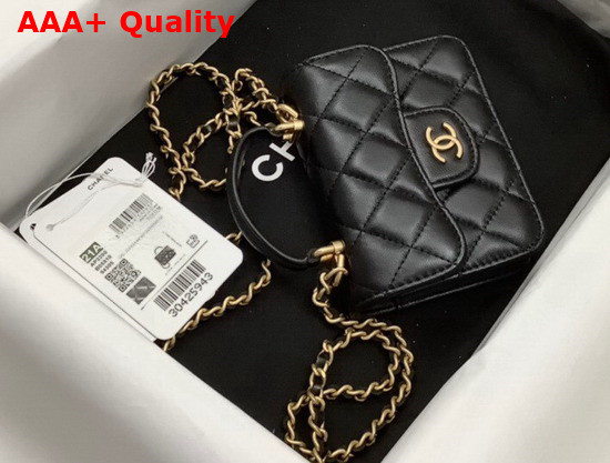 Chanel Flap Coin Purse with Chain Lambskin Gold Tone Metal Black Ref AP2200 Replica