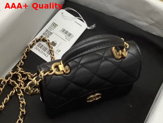 Chanel Flap Coin Purse with Chain Lambskin Gold Tone Metal Black Ref AP2200 Replica