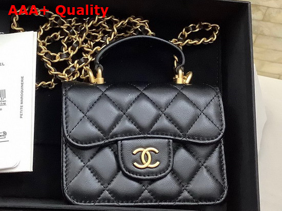 Chanel Flap Coin Purse with Chain Lambskin Gold Tone Metal Black Ref AP2200 Replica