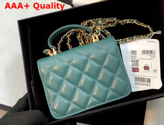 Chanel Flap Coin Purse with Chain Lambskin Gold Tone Metal Blue Ref AP2200 Replica