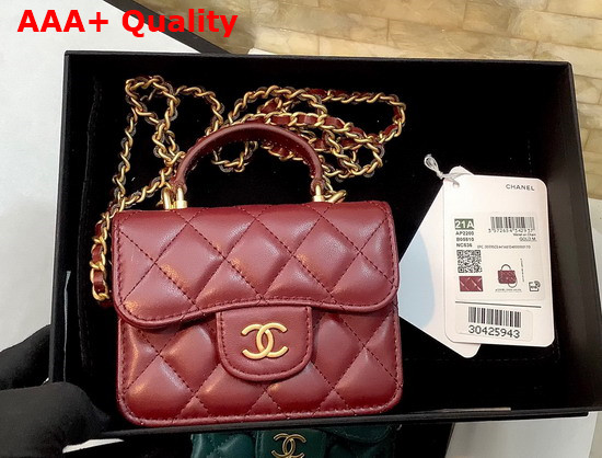 Chanel Flap Coin Purse with Chain Lambskin Gold Tone Metal Burgundy Ref AP2200 Replica