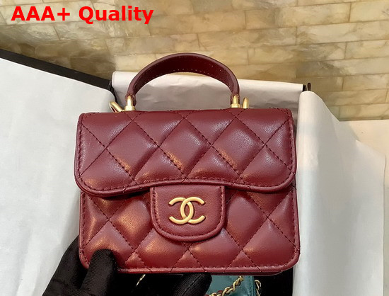 Chanel Flap Coin Purse with Chain Lambskin Gold Tone Metal Burgundy Ref AP2200 Replica