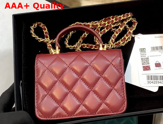 Chanel Flap Coin Purse with Chain Lambskin Gold Tone Metal Burgundy Ref AP2200 Replica