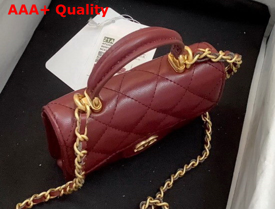 Chanel Flap Coin Purse with Chain Lambskin Gold Tone Metal Burgundy Ref AP2200 Replica