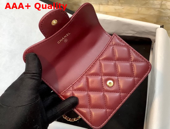 Chanel Flap Coin Purse with Chain Lambskin Gold Tone Metal Burgundy Ref AP2200 Replica