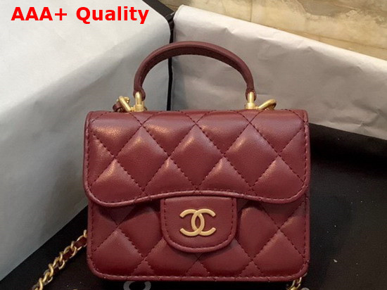 Chanel Flap Coin Purse with Chain Lambskin Gold Tone Metal Burgundy Ref AP2200 Replica