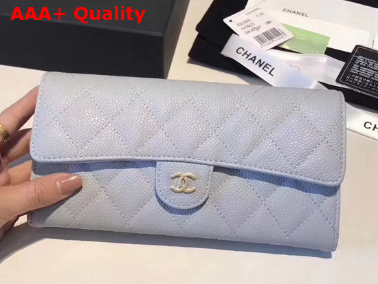 Chanel Flap Wallet Light Blue Grained Calfskin Replica