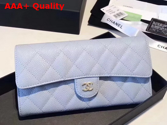 Chanel Flap Wallet Light Blue Grained Calfskin Replica