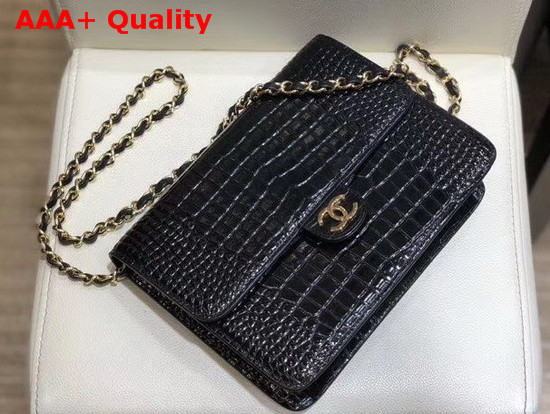 Chanel Flap Wallet On Chain Black Crocodile Embossed Calfskin Replica