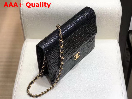 Chanel Flap Wallet On Chain Black Crocodile Embossed Calfskin Replica