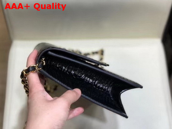 Chanel Flap Wallet On Chain Black Crocodile Embossed Calfskin Replica