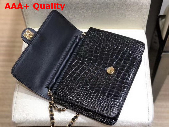 Chanel Flap Wallet On Chain Black Crocodile Embossed Calfskin Replica