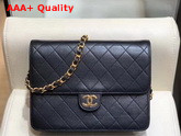 Chanel Flap Wallet On Chain Black Lambskin Light Gold Metal Replica