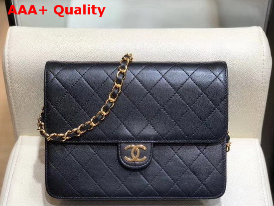 Chanel Flap Wallet On Chain Black Lambskin Light Gold Metal Replica