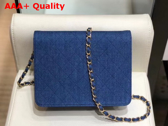 Chanel Flap Wallet On Chain Blue Denim Replica