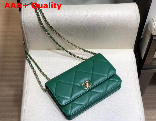 Chanel Flap Wallet On Chain Green Lambskin Replica