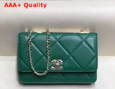 Chanel Flap Wallet On Chain Green Lambskin Replica