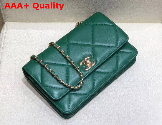 Chanel Flap Wallet On Chain Green Lambskin Replica