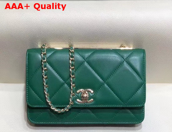 Chanel Flap Wallet On Chain Green Lambskin Replica