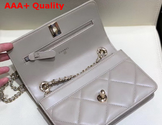 Chanel Flap Wallet On Chain Light Grey Lambskin Replica