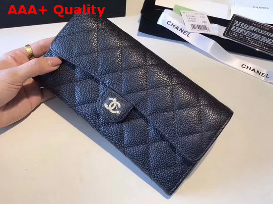 Chanel Flap Wallet in Black Grained Calfskin Replica