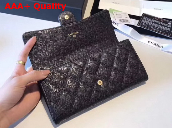 Chanel Flap Wallet in Black Grained Calfskin Replica