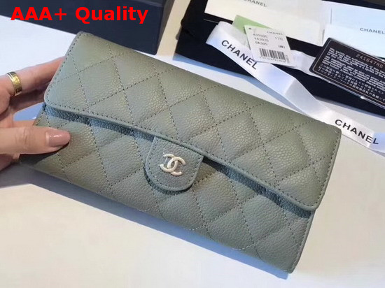 Chanel Flap Wallet in Green Grained Calfskin Replica