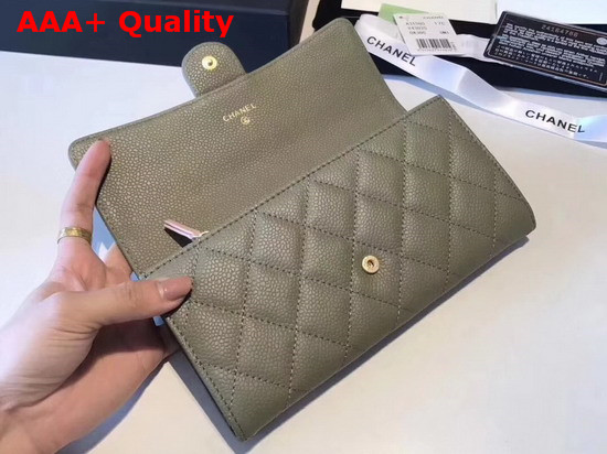 Chanel Flap Wallet in Green Grained Calfskin Replica