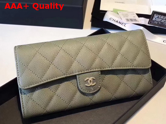 Chanel Flap Wallet in Green Grained Calfskin Replica