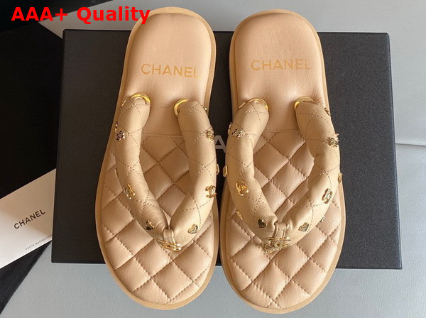 Chanel Flat Comfort Thong Sandal in Beige Quilted Lambskin Replica