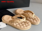 Chanel Flat Comfort Thong Sandal in Beige Quilted Lambskin Replica