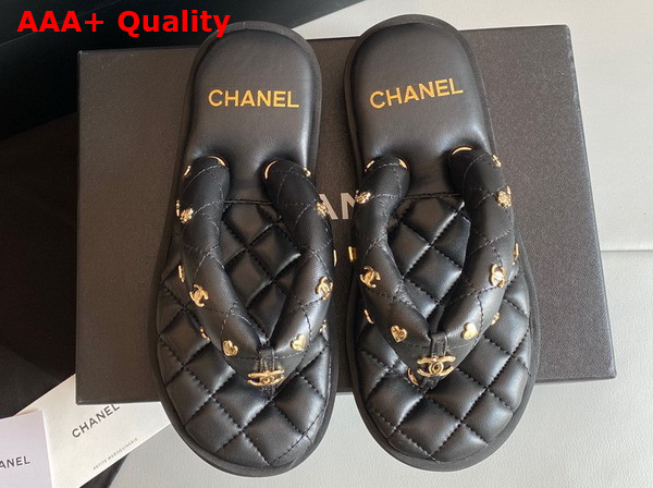 Chanel Flat Comfort Thong Sandal in Black Quilted Lambskin Replica