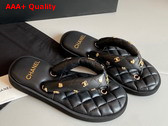 Chanel Flat Comfort Thong Sandal in Black Quilted Lambskin Replica