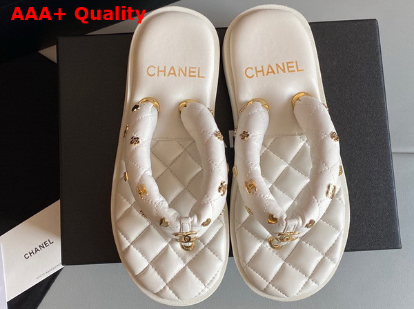 Chanel Flat Comfort Thong Sandal in White Quilted Lambskin Replica