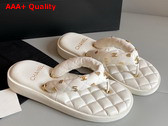 Chanel Flat Comfort Thong Sandal in White Quilted Lambskin Replica