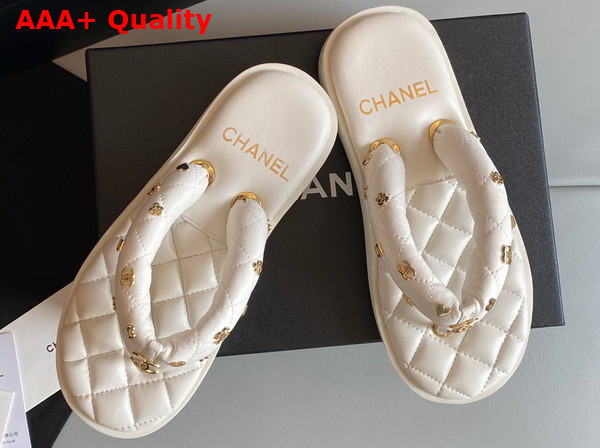 Chanel Flat Comfort Thong Sandal in White Quilted Lambskin Replica