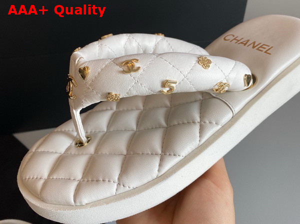 Chanel Flat Comfort Thong Sandal in White Quilted Lambskin Replica