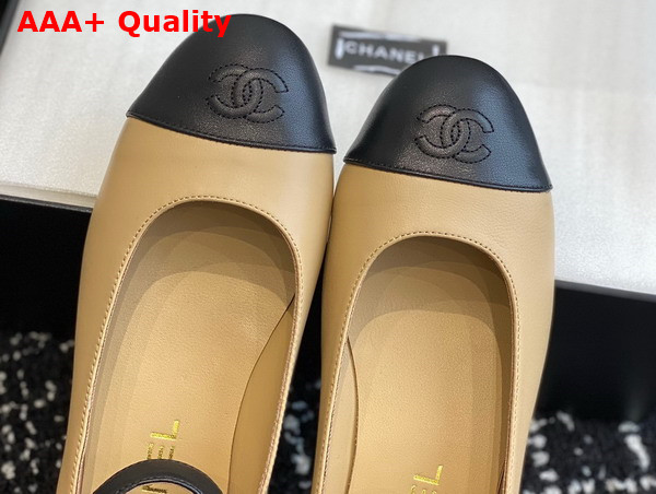 Chanel Flat Pump in Beige and Black Lambskin Replica