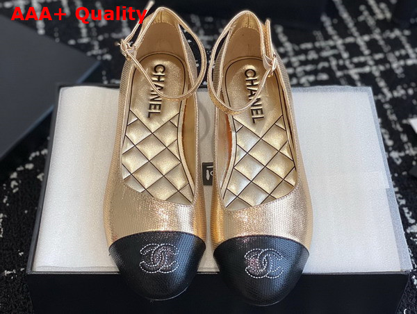 Chanel Flat Pump in Gold and Black Lambskin Replica