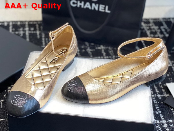 Chanel Flat Pump in Gold and Black Lambskin Replica